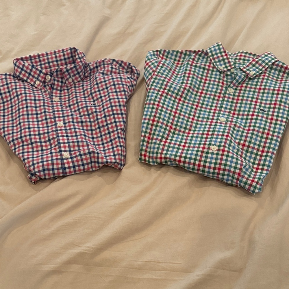 Vineyard Vines Red and Green Plaid Button-Down Shirts